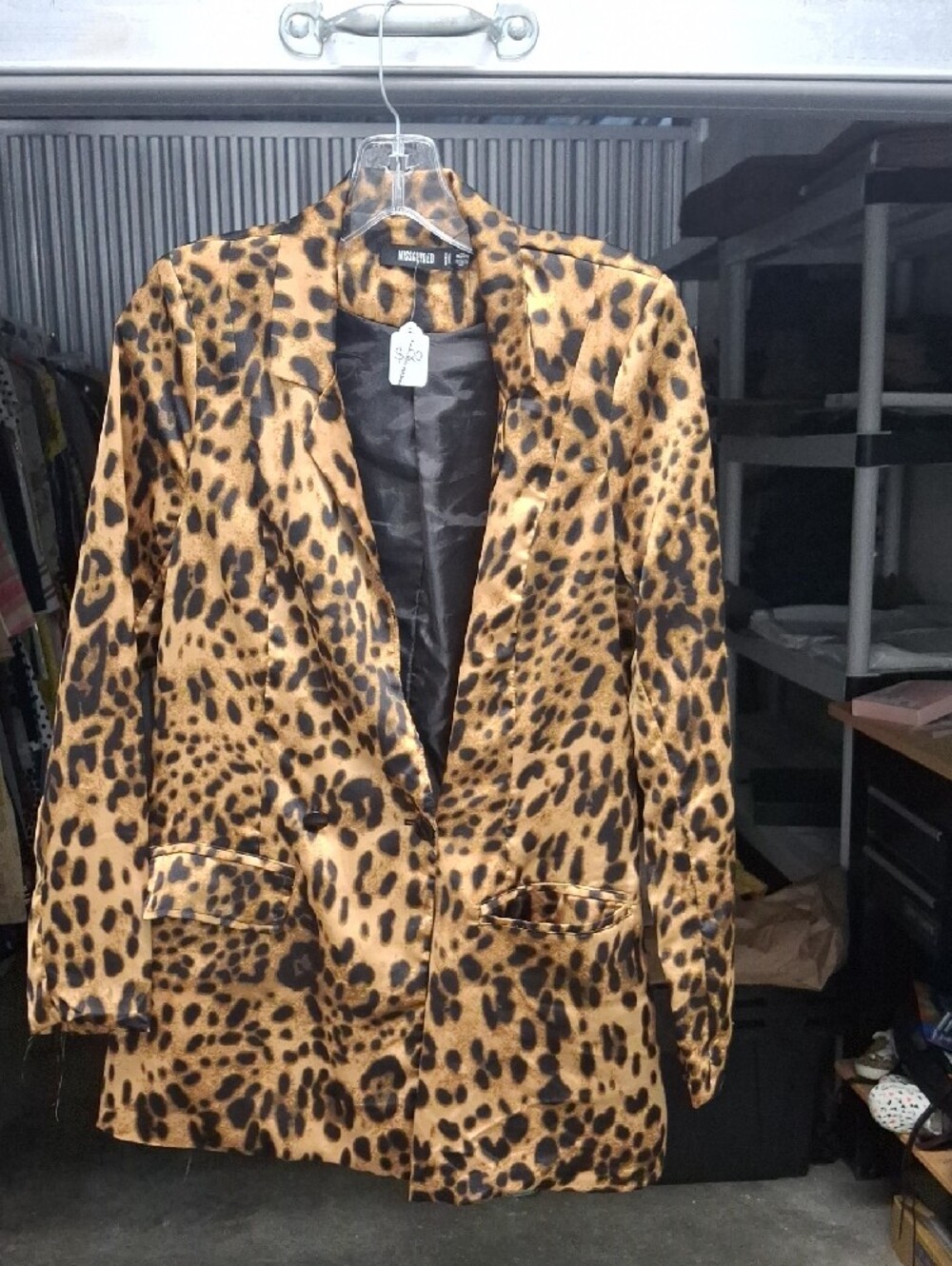 Leopard Print Women's Blazer Jacket - Tan/Black - Picture 7 of 9